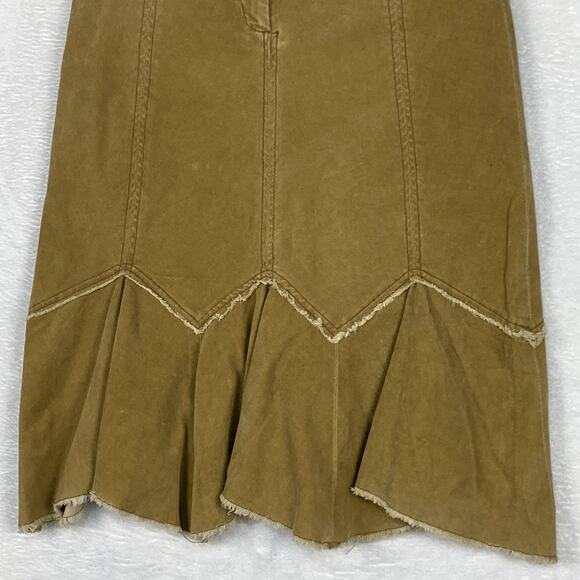 Anthro Louie Womens 6 Tan Western Ranch Cowboy Corduroy Asymmetrical Skirt - Picture 3 of 9
